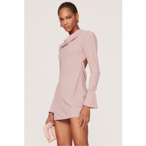 De La Vali Light Pink Backless Mini Dress with Long Sleeves - Picture 5 of 5